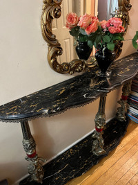 Antique console with mirror in marble 