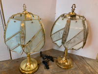 Deux lampes de table  vintage 1980 laiton verre