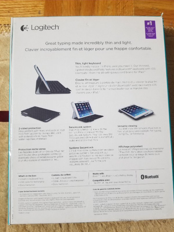 New Logitech Ultrathin Keyboard Folio for Ipad Mini and Ipad Min in iPads & Tablets in Mississauga / Peel Region - Image 2