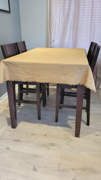 Pub style solid wood dining table with 6 chairs