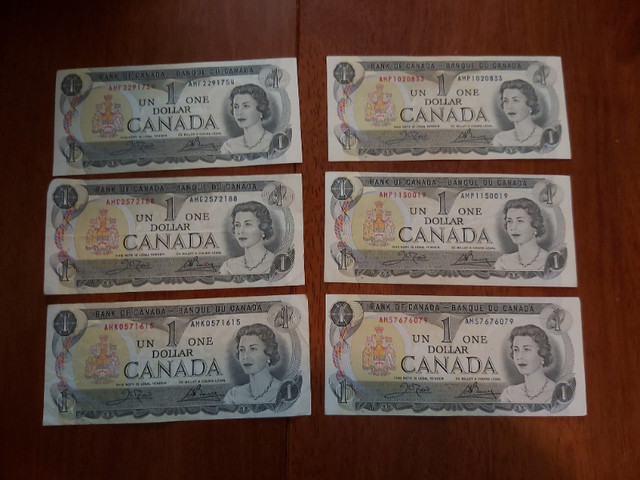 6 B of C 1973 $1 Bills Crow-Bouey AMF/AMG/AMK/AMP/AMS in Arts & Collectibles in Saint John - Image 3