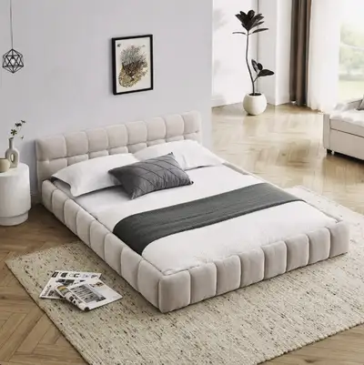 New Low profile Chenille Upholstered queen headboards pink+beige, View more