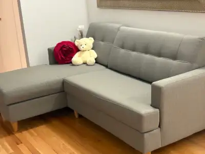 Moving Sale! Modern Grey Sectional Sofa with Chaise- Must Sell, View more