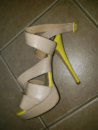 Beige and Yellow Sandal Heels 11