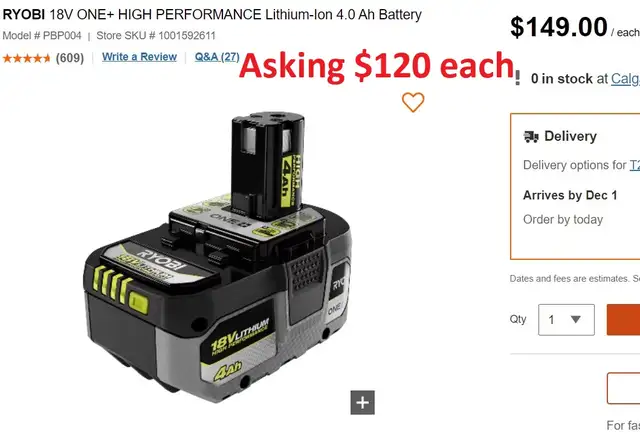 Ryobi 18 Volt Lithium Ion Batteries – New in Power Tools in Edmonton - Image 2