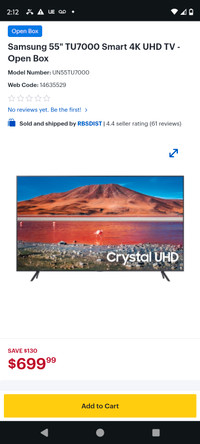 Samsung 55" tv crystal UHD