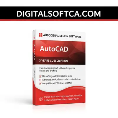 Visit for order: https://digitalsoftca.com Autodesk AutoCAD 3 Year License Canadian Version – 100% g...