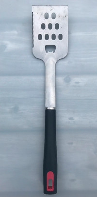 NEW Stainless Steel BBQ Spatula - 2 in 1 - Rubber/Plastic Handle