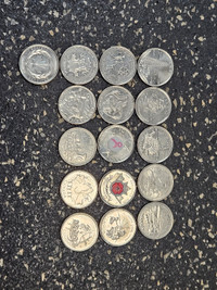 Pièces de 25 cents (16) monnaie Canada