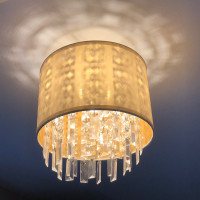 Crystal and linen shade chandelier 