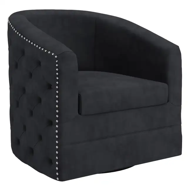 SWIVEL MODERN ACCENT CHAIR IN VELVET (BLACK)