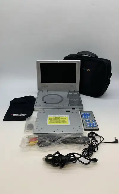 Portable Spectroniq DVD player with LCD screen and rechargeable battery. Fully tested and works perf...