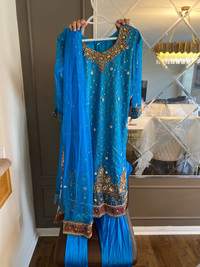 EID Pakistani/Indian Shalwaar Party Wear Blue Gold