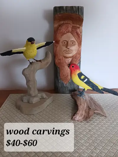 WOOD CARVED Sculptures: BIRDS, WOOD SPIRIT:   WESTERN TANAGER, s, View more