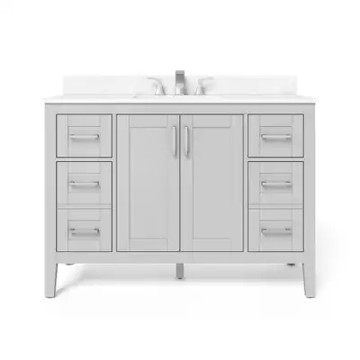 NEW Home Decorators Collection 48” Ellia Vanity in a versatile grey finish with engineered Carrera w...