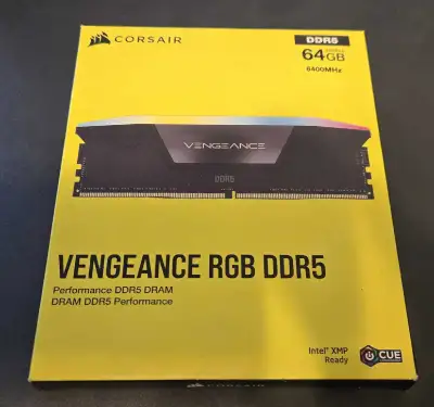 64GB Corsair Vengeance RGB DDR5 2x32GB 6400MHz CL32 RAM, View more
