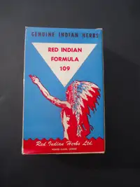 1950 Boîte Formule  Red Indian Formula Box Herbages Herbs Quebec