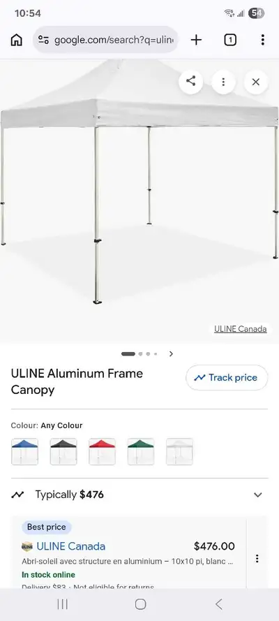 Uline 10' ax 10' white outdoors Canopy, View more