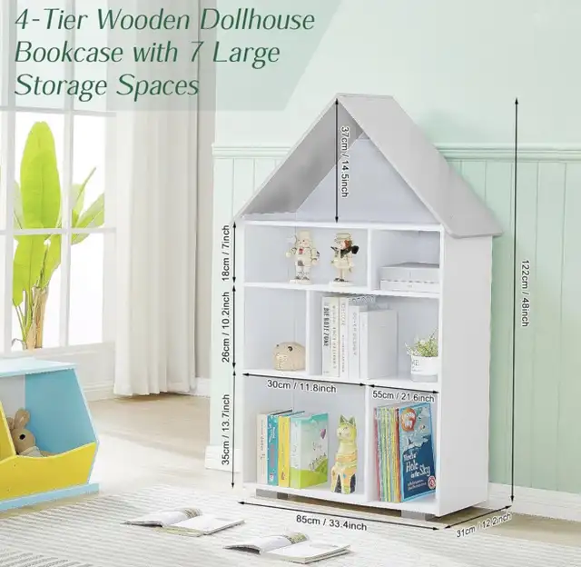 New in Box Wooden Dollhouse Bookcase 4-Tier  in Bookcases & Shelving Units in City of Toronto - Image 3