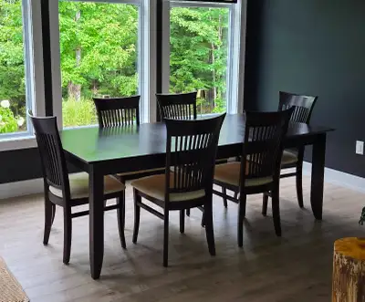 Canadel dark wood dining/kitchen set with 6 chairs., View more