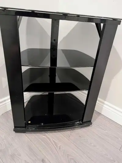 Corner TV stand with 3 height adjustable shelves, View more