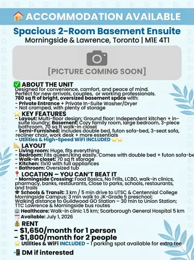 Accommodation Available ✅ About Rental Unit: Designed for convenience, comfort, and peace of mind. P...