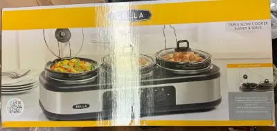 Brand New BELLA TRIPLE Slow Cooker Buffet and Server , View more