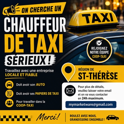 Cherche un chauffeur de taxi – Région de Sainte-Thérèse, View more