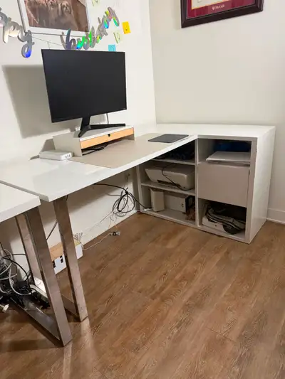 White L-Shaped Office Desk – $100, View more