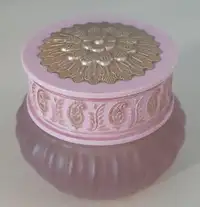 Vintage Avon Pink Glass Elusive Cream Sachet Jar w ornate gold