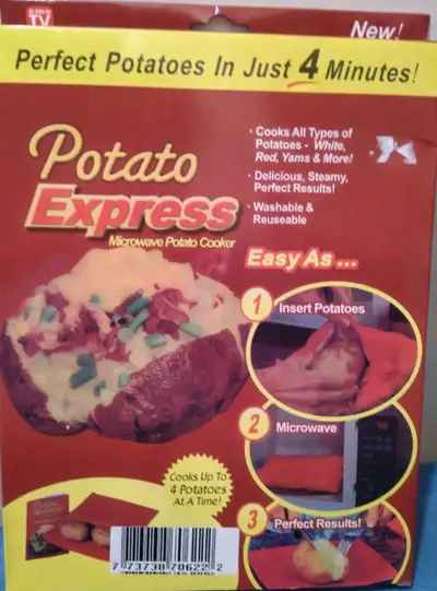 NEW, Potato Express Microwave Potato Cooker Perfect Potatoes In just 4 Minutes Cooks All Types of Po...