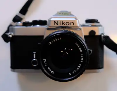 Nikon FE Silver + Ai Nikkor 28mm & 50mm Lens SLR 35mm  Camera 