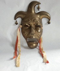 Vintage Solid Brass Tragedy Theater Mask Wall Art Sculpture