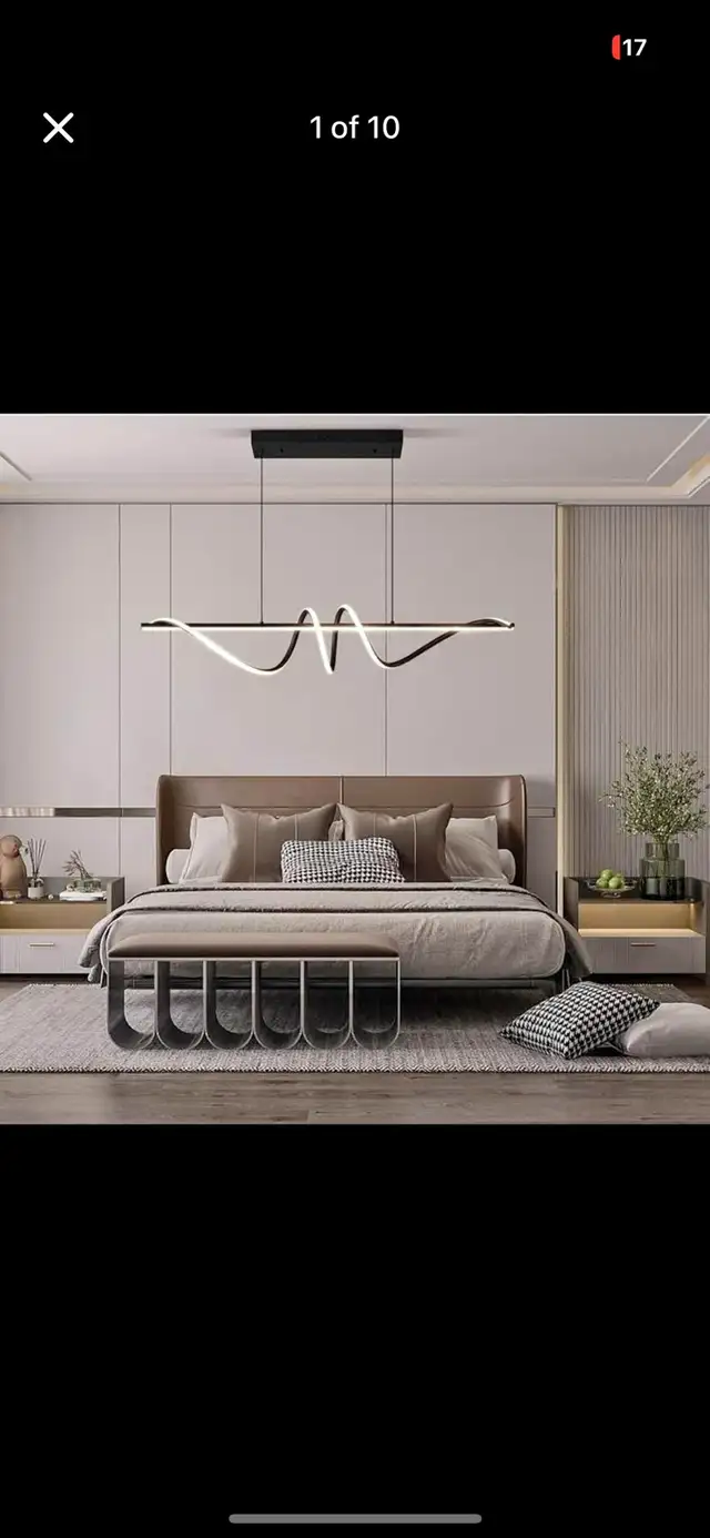 Black Modern Chandelier, Anti-Glare LED Chandelier L47.2” Pendan in Indoor Lighting & Fans in Hamilton - Image 2