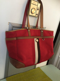 Coach Red Canvas Leather Multi-Travel Tote + Zippy Wallet