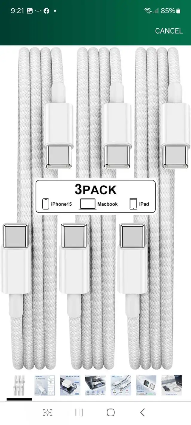 3Pack Type C to Type C Fast Charging Cord for iPhone16/15,USB C in General Electronics in Markham / York Region - Image 2
