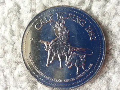1982 CALGARY STAMPEDE COLLECTOR DOLLAR. Salute to Calf Roping Rider's and PETE KNIGHT, Stampede's ea...