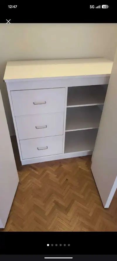 White Dresser with 3 Drawers and Shelves, View more