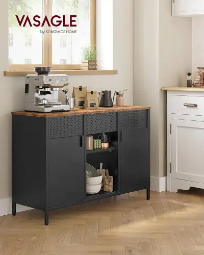 Storage Cabinet, Metal Cabinet, Sideboard with 2 Doors, Magnetic Closure, Adjustable Shelves, Steel...