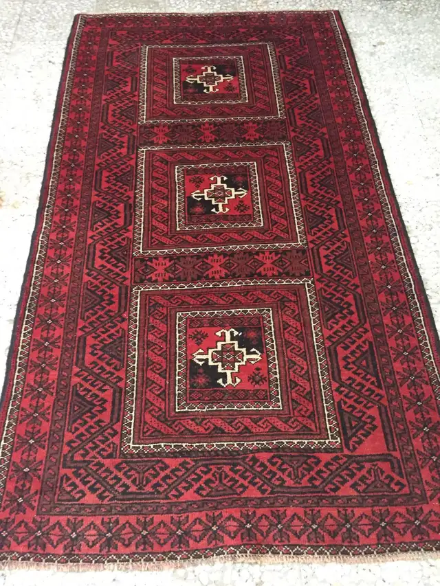 Handmade Wool Baluch Persian Rug,6.7 x 3.6 ft,Red,Black in Rugs, Carpets & Runners in Markham / York Region - Image 6