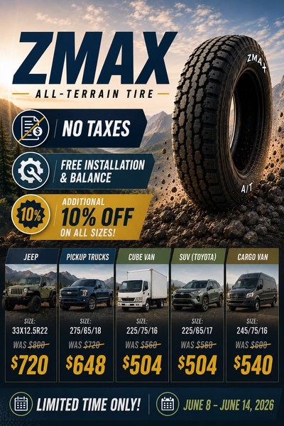 BIGGEST ZMAX MAXRIFT LT/A-T TIRE SALE IN BRAMPTON LIMITED-TIME PROMOTION ✅ NO TAXES ✅ FREE INSTALLAT...