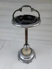 Antique silver brass and steel standing ash tray