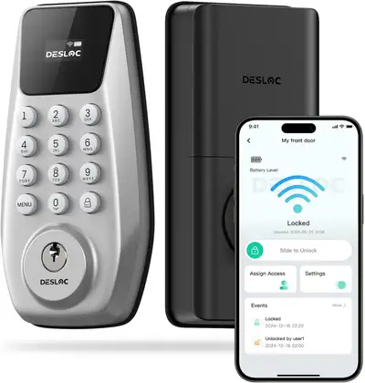 DESLOC Smart Lock C100 Plus, Keyless Entry Door Lock Silver, View more