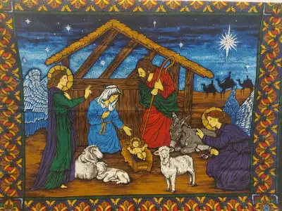 NEW- Large Nativity Sceen Window Door Fabric Panel- Christmas., View more