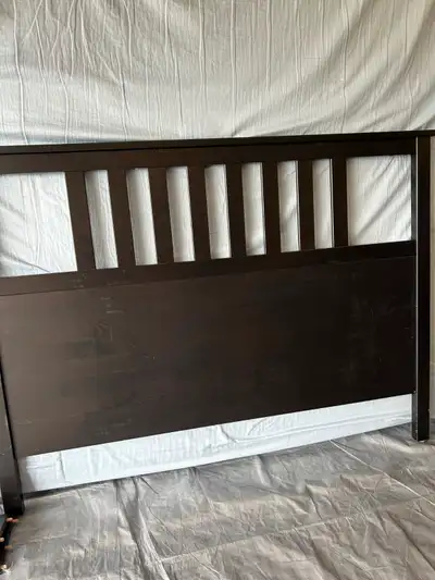 Ikea Hemnes Solid Wood Black Brown Queen Headboard and Bed Frame Solid Pine Wood. Includes: headboar...