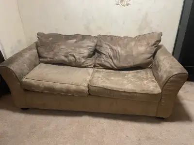 Pull out sofa suede brown couch. Redoing office and no longer needed. Smoke free and pet free home.