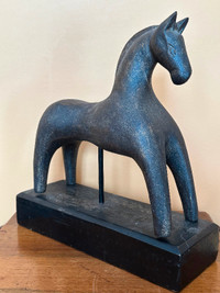 Ancient wood horse figurine sculpture with wood base