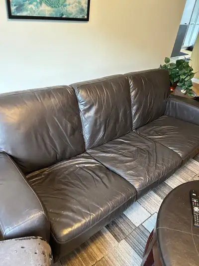 Dark brown leather couch in great condition.