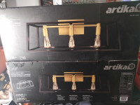 Artika Carter 3 Light Vanity Light Fixture, Black and Gold BNIB