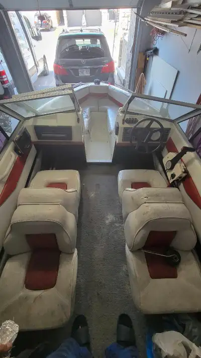 Hi. I am selling my Sunray boat with trailer. White and red interior, comfortably seats 7-8 adults....
